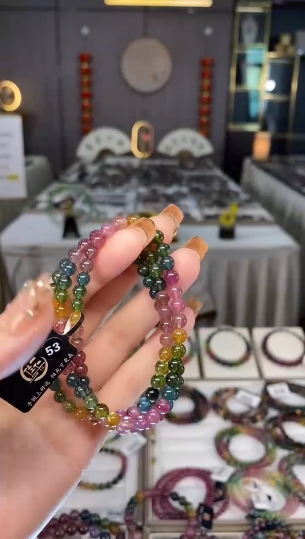未镶嵌老矿碧玺色标彩虹三圈手串5mm+碧玺dan多样性发货一条