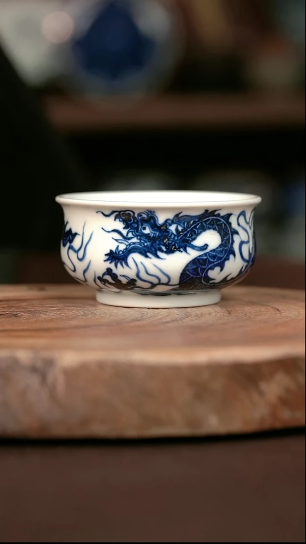 手绘 高温现代瓷 气窑  铠甲龙矮炉杯100C