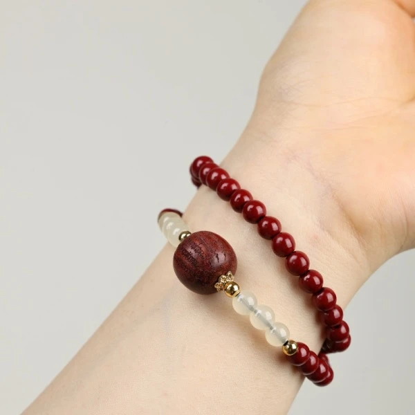 天然辰砂双圈吟手串6mm-XD275（无礼盒）