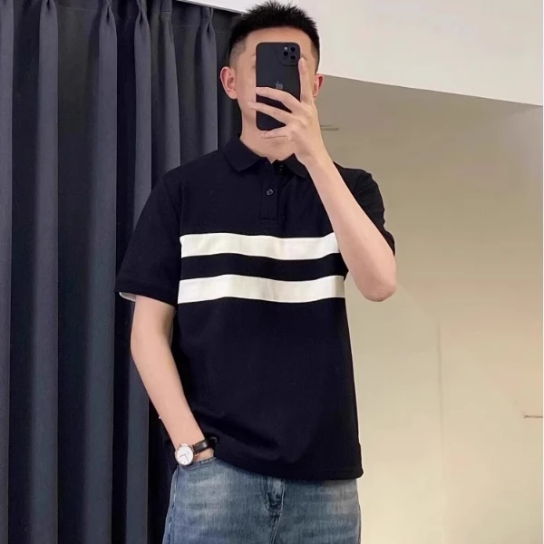 2025年新款拼色polo衫男短袖T恤男士翻领行政夏季潮流百搭上衣