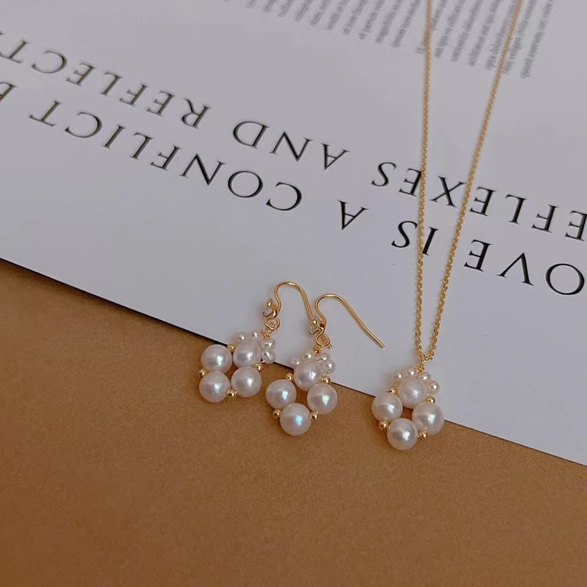 梅花印套装 天然淡水珍珠 手工精致，  耳环+项链简易2件套装