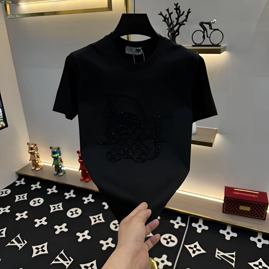 7799上衣短袖镂空毛巾刺绣轻奢T恤圆领男士高品质修身型夏季半T恤