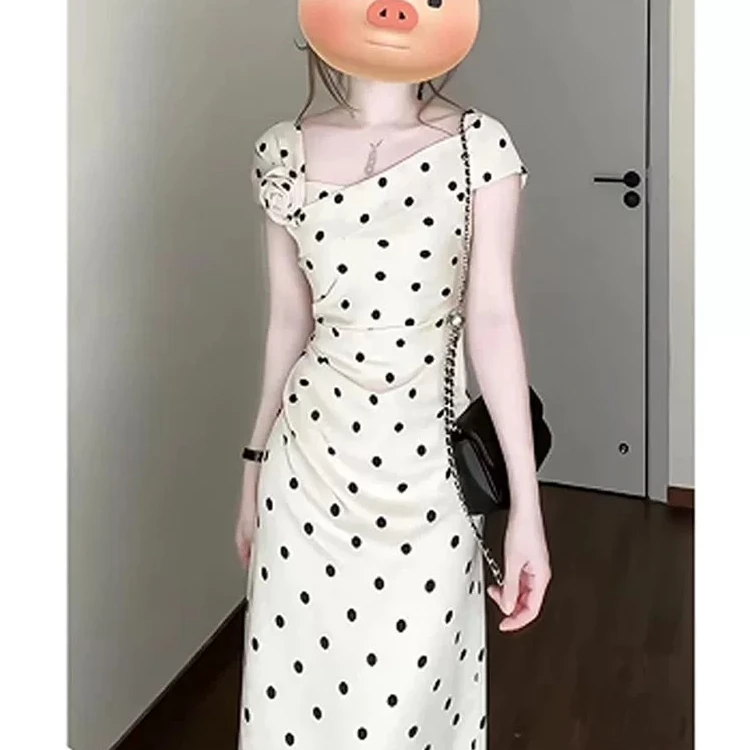 法式波点无袖吊带连衣裙2025夏季新款小个子海边度假收腰显瘦长裙