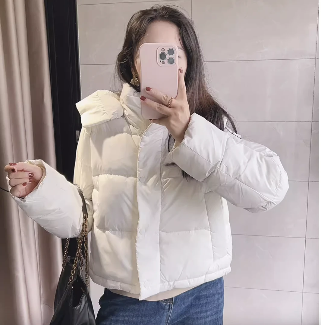 简约主义 4格加厚保暖灰鹅绒 短款连帽洋外套