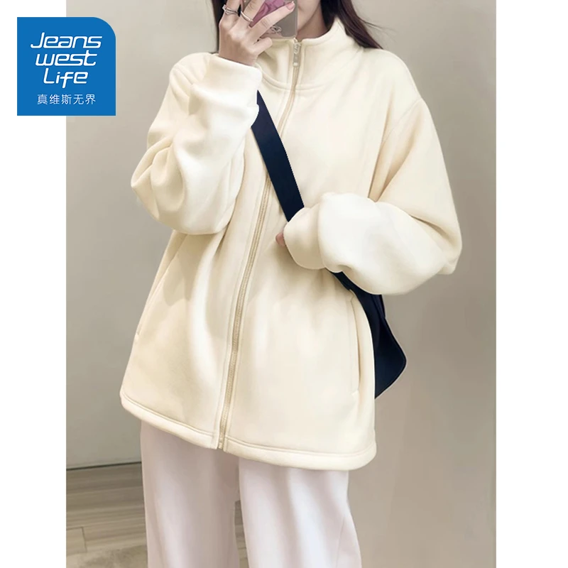 真维斯无界女奥粒绒加绒外套复古慵懒加厚保暖遮肉简约时髦上衣S