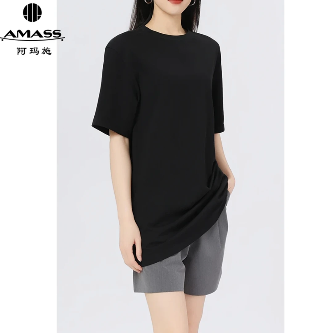 阿玛施2025夏季简约百搭休闲风基女士哥弟阿玛施印花正肩纯棉