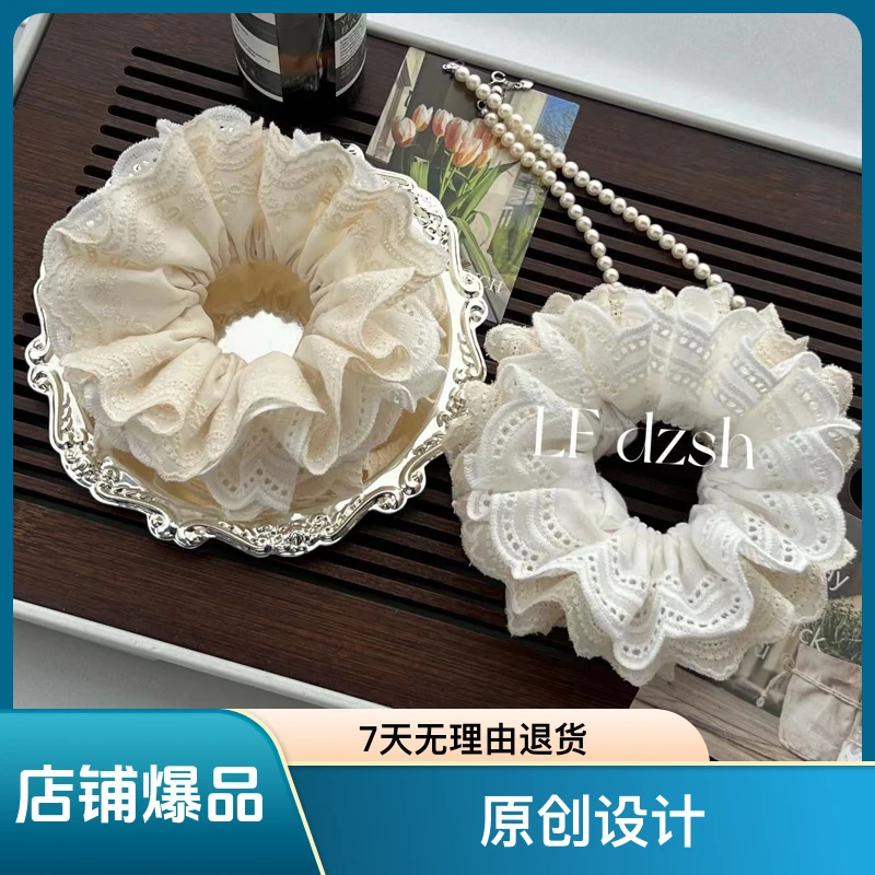 原创手作版发圈甜美少女仙气皮筋发绳大号头花简约头绳网纱大肠