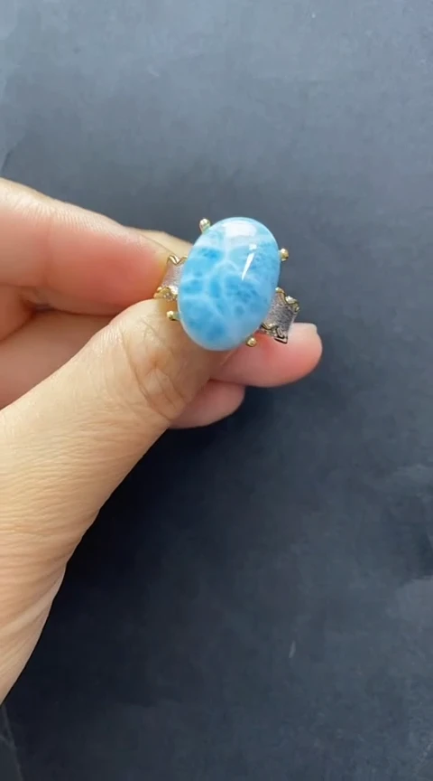 针钠钙石（海纹石）银S925镶嵌手链戒指