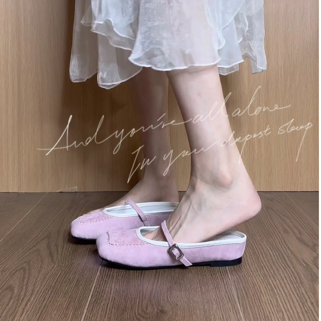 855甜美约会包头后空3.5CM内增高半拖凉鞋女方头一字带浅口拖鞋女