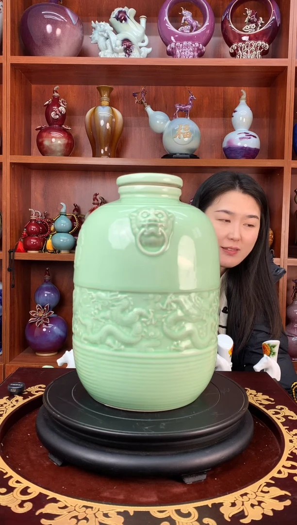 瓷10斤装青釉龙空酒坛