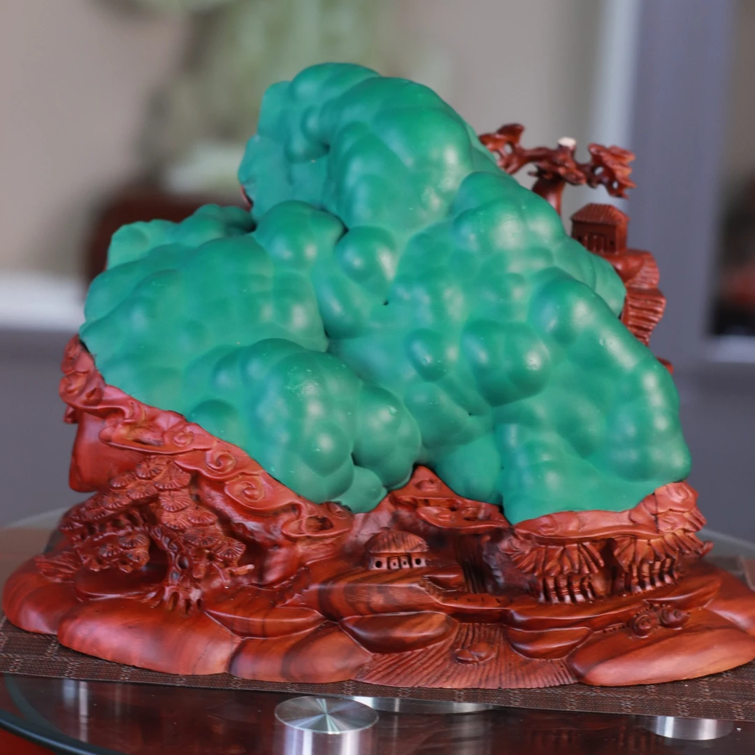 带绒孔雀《翠韵仙山》天然玉石玉雕矿物晶体家居摆件奇石观赏石收藏