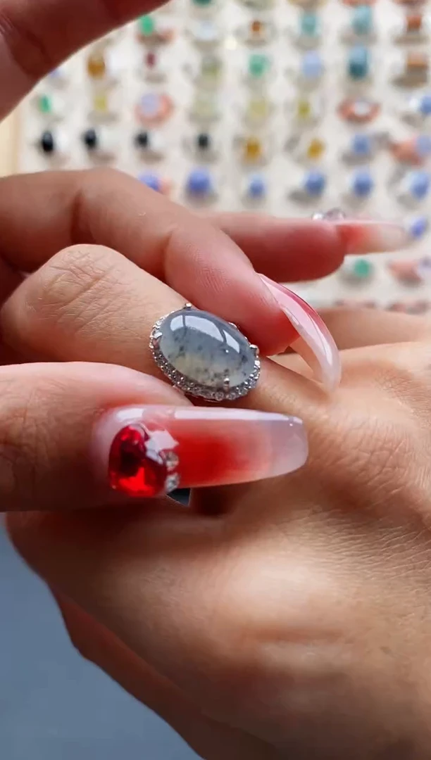 【闪购商品】翡翠戒指银S925镶嵌缅甸天然A货翡翠111 2-