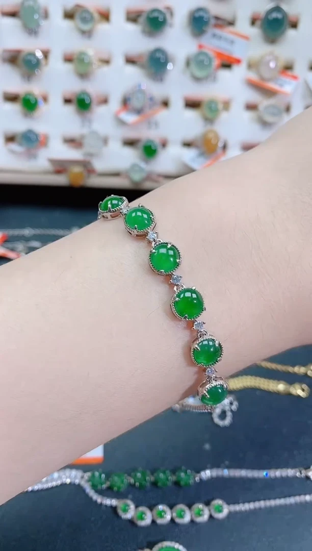 银S925镶嵌手链翡翠天然翡翠