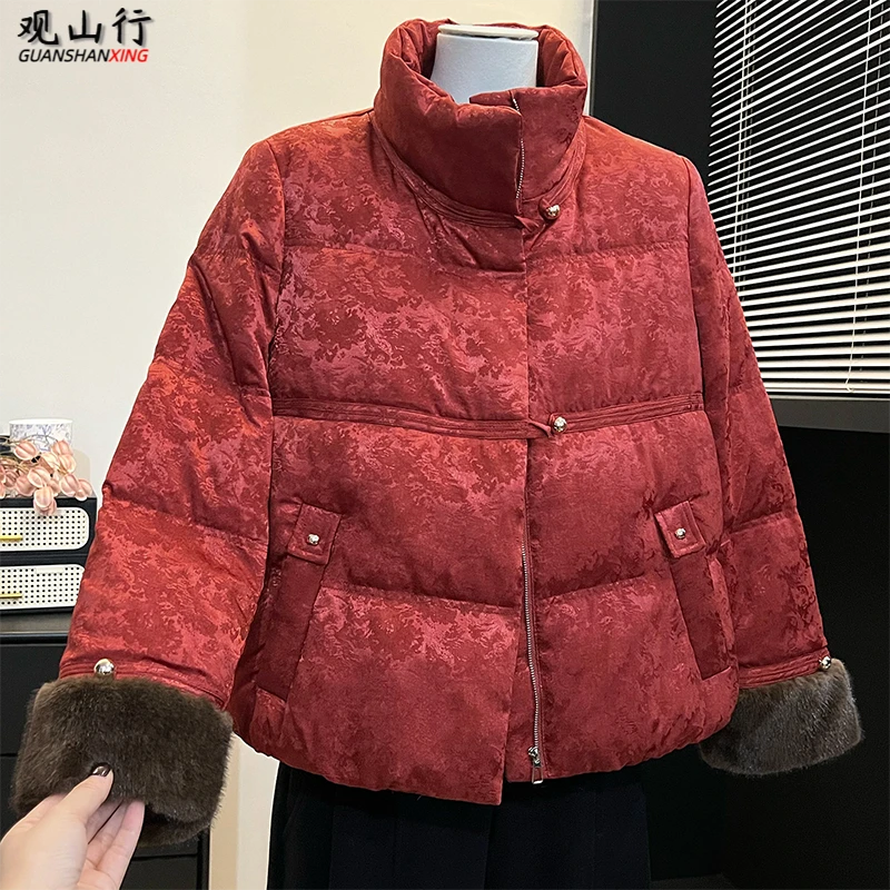 妈妈装新中式国风立领羽绒棉服冬季新款2025高贵毛领拼接洋气外套