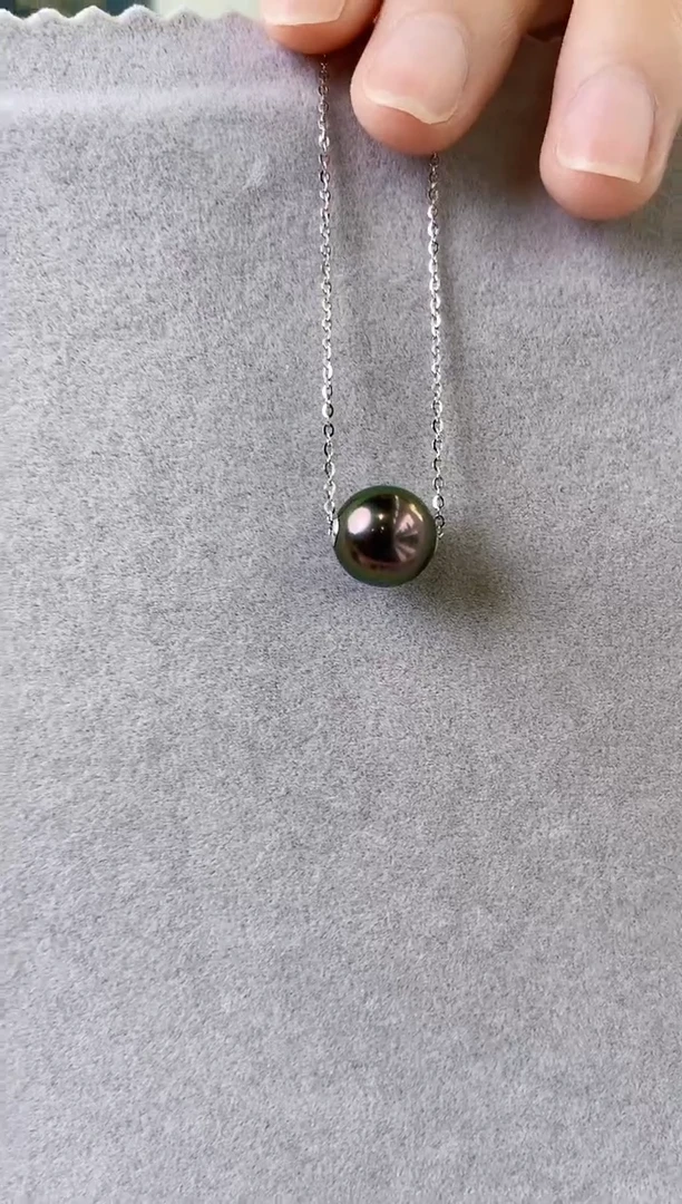 【闪购商品】海水珍珠吊坠(赠链)18K金镶嵌10-11大溪地黑珍珠项链