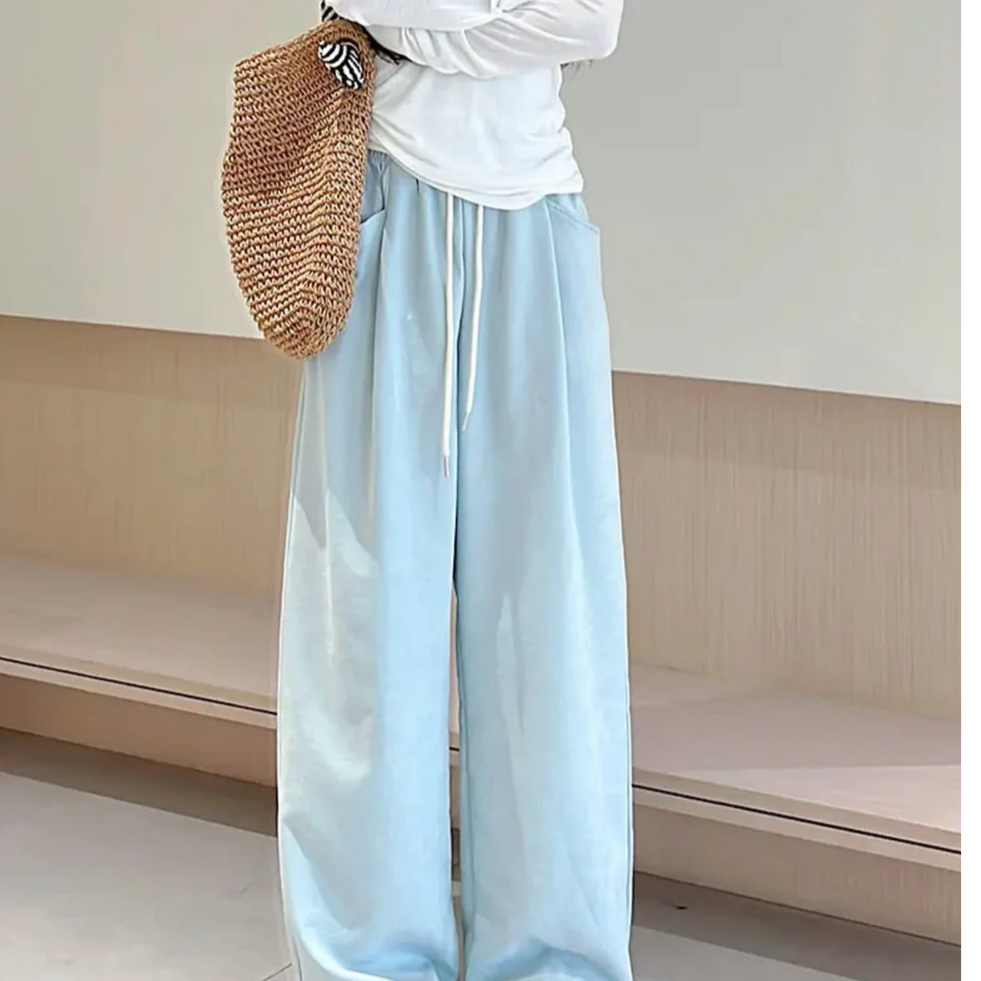 5806慵懒风奶芙云朵裤宽松韩版高腰抽绳阔腿裤