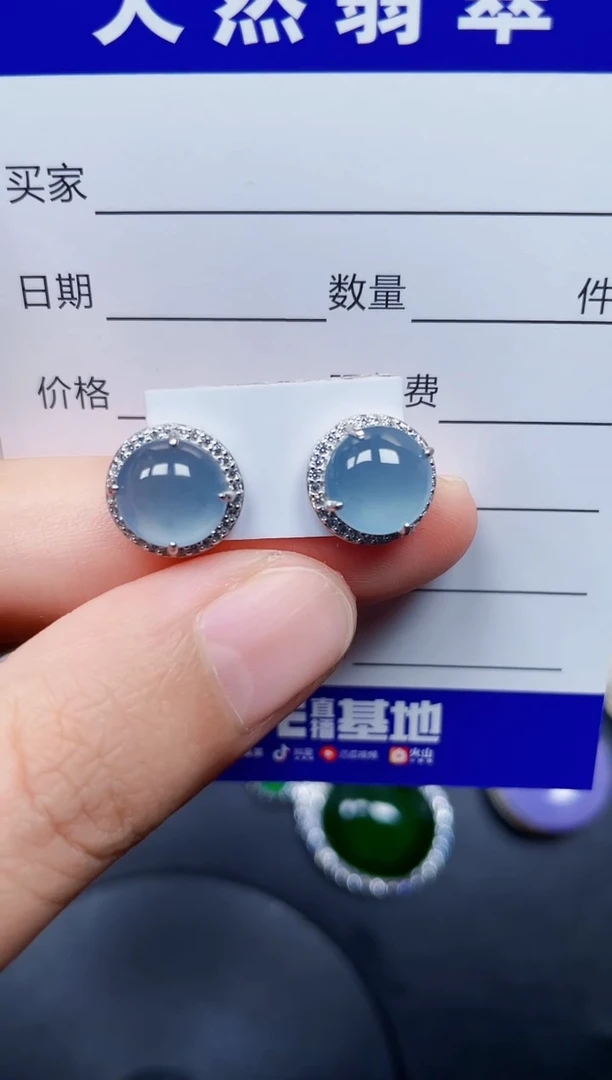 银S925镶嵌翡翠耳饰145