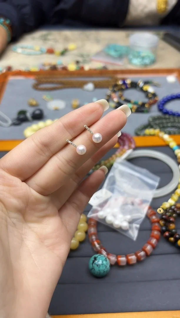 18K金镶嵌耳饰海水珍珠18K金珍珠耳钉XZYW