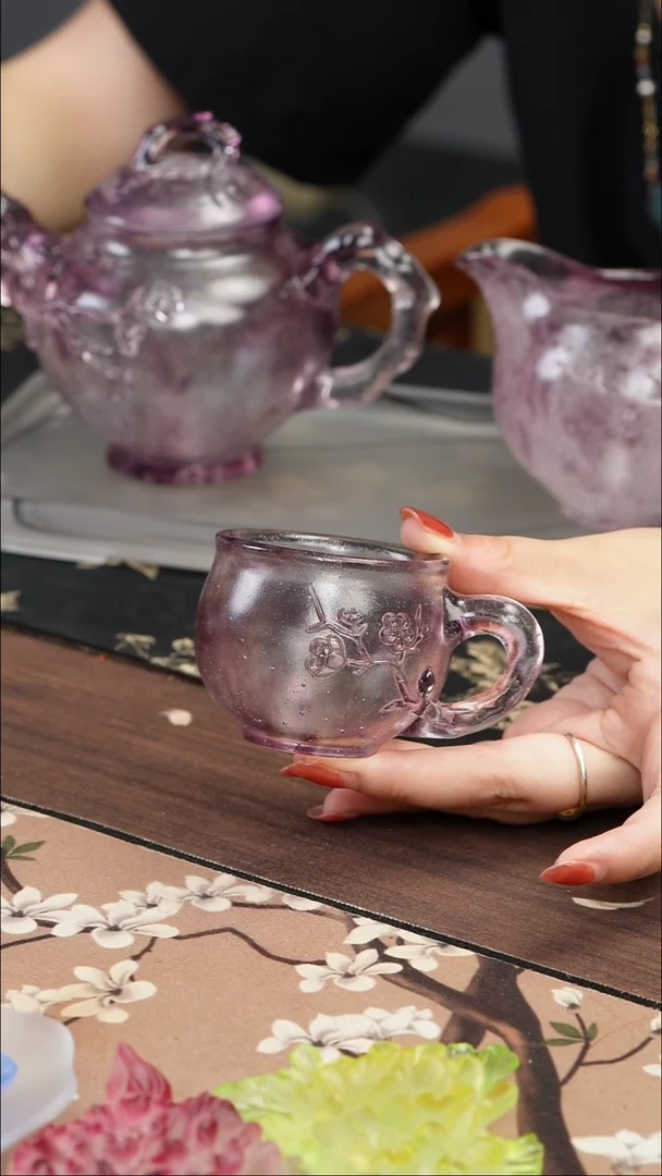 手工艺品琉璃紫色梅花侧把主人杯