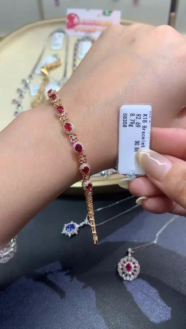 18K金镶嵌手链定制红宝石E572|28000