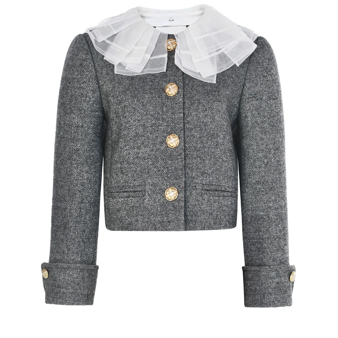 LeFame/拉飞姆25秋摩登百褶片领口千金风小香外套LF25Q41SC187