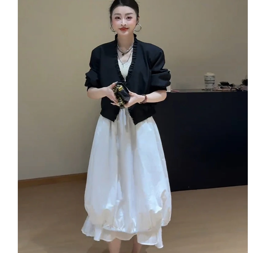 百搭时尚洋气花苞裙女2025新款春季休闲高腰显瘦中长款半身裙子