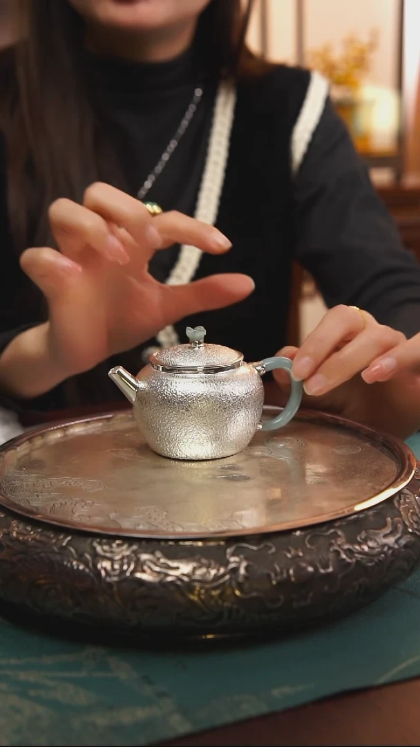 古悦足银999泡茶壶