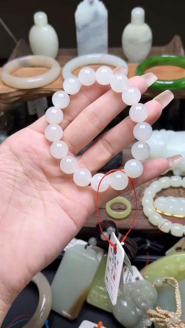 手串未镶嵌和田玉卡12青海白玉圆珠 9010494