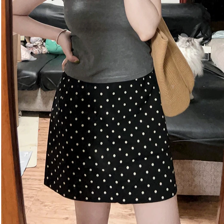 夏季新款大码胖mm雪纺波点裙女微胖高腰松紧腰A字裙短裙200斤薄款