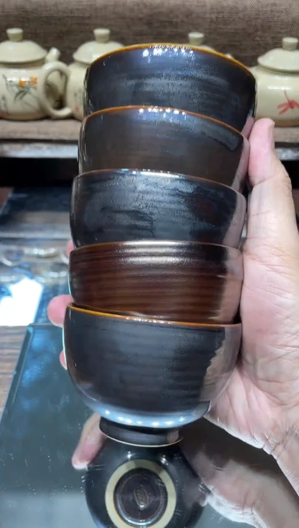 丹窑金釉太空灰主人杯5只 88/89/90/91/92号