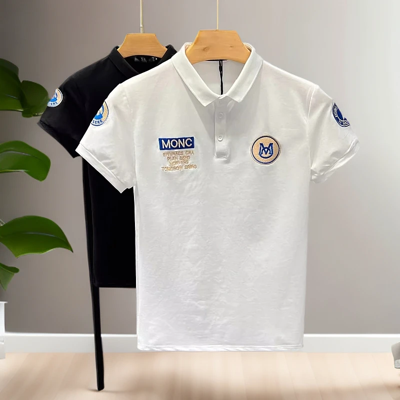 男士夏季薄款刺绣翻领短袖T恤时尚潮流POLO衫潮男帅气百搭半截袖t