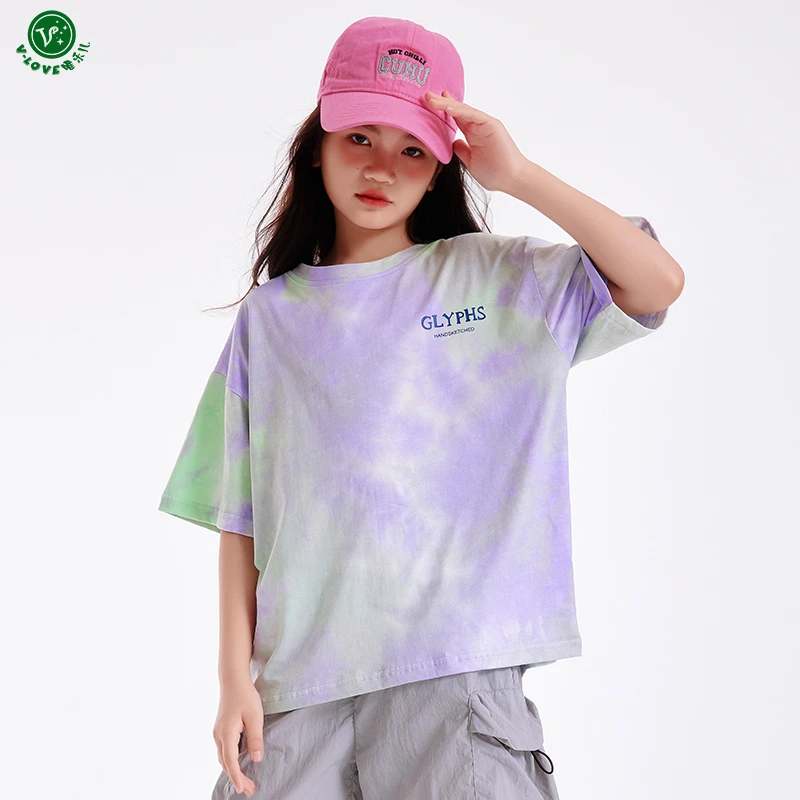 2025新款女童中大儿童短袖t恤夏季装纯棉潮酷多巴胺长款大版宽松