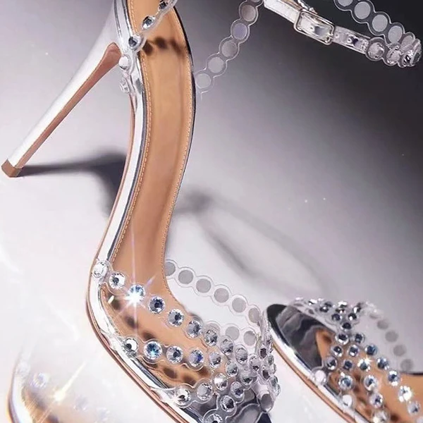 Chenkeer/陈可儿高定【水钻】细跟高跟凉鞋简约气质果冻钻石圆头