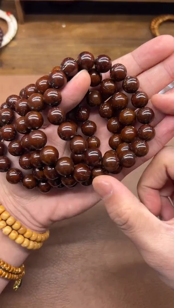 手串紫金鼠咖皮落地红半实心光珠手串