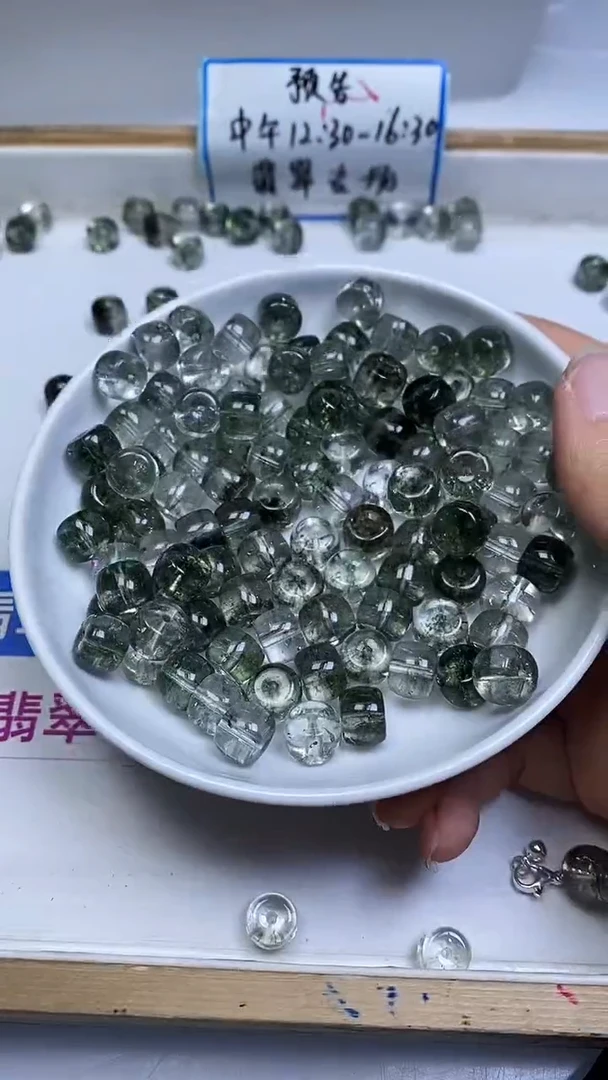 未镶嵌珠宝半成品水晶M584绿幽灵水晶老型珠10*8mm10个8元