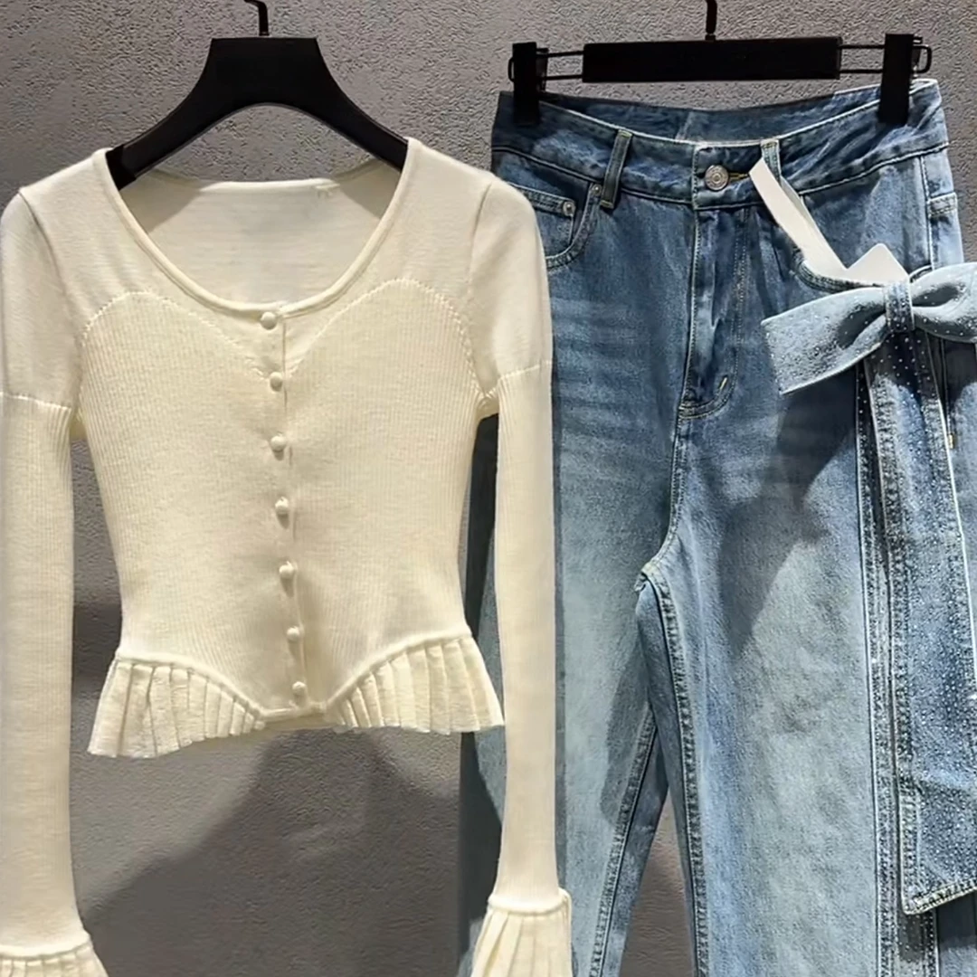 LIULIU高定（浪漫少女）泡泡袖白色舒适柔软简约修身款羊毛衫