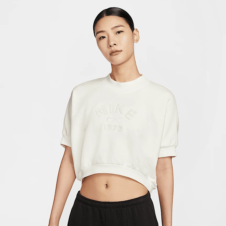 【滔搏联动】耐克女子圆领短袖短款法式运动时尚毛圈上衣HJ0225-133