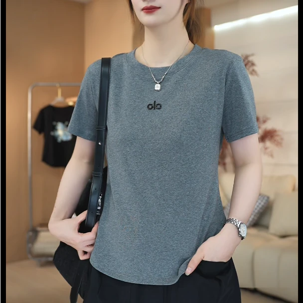 SHUOBAI/说白【烫钻】2050# 减龄遮肉修身显瘦百搭时尚领短袖T恤