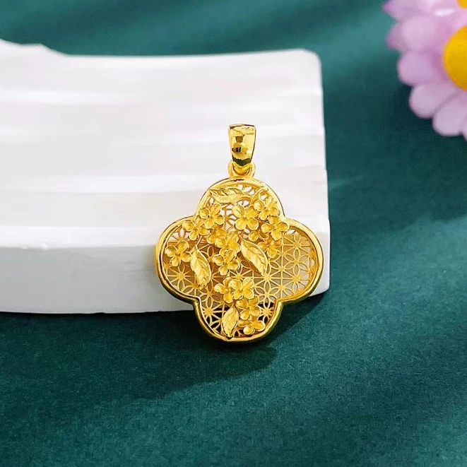 足金999花花四叶吊坠