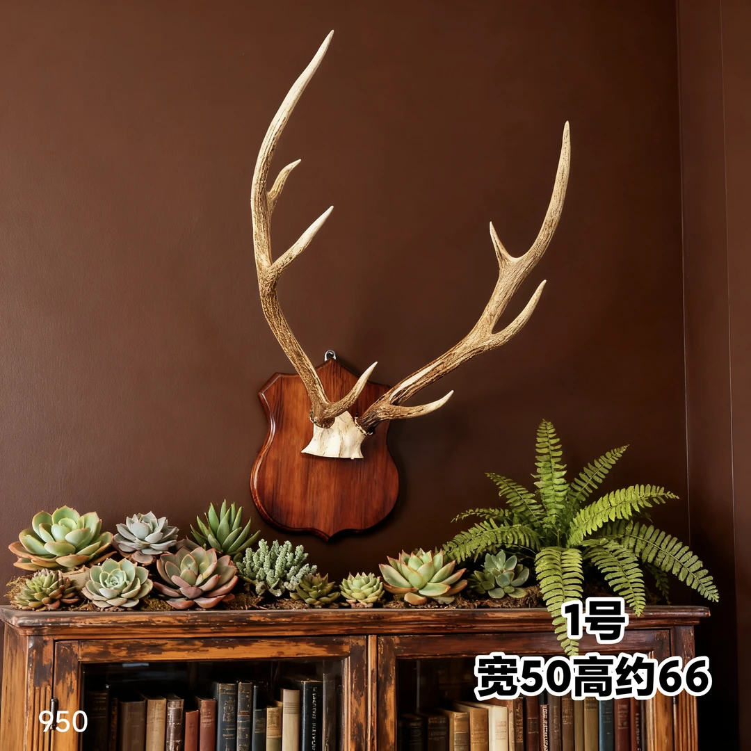 壁挂鹿头真鹿角客厅背景墙装饰实木背板小众轻奢风格墙壁挂饰