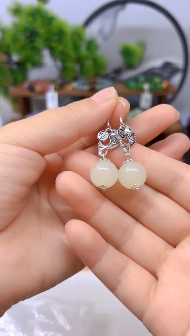 和田玉银S925镶嵌耳饰E783