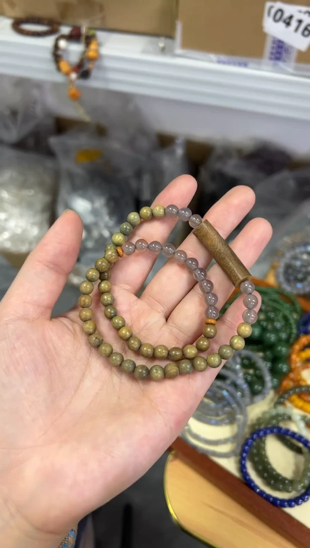 【闪购商品】维腊木（绿檀）手串未镶嵌绿檀木五条经双圈手链[0853]