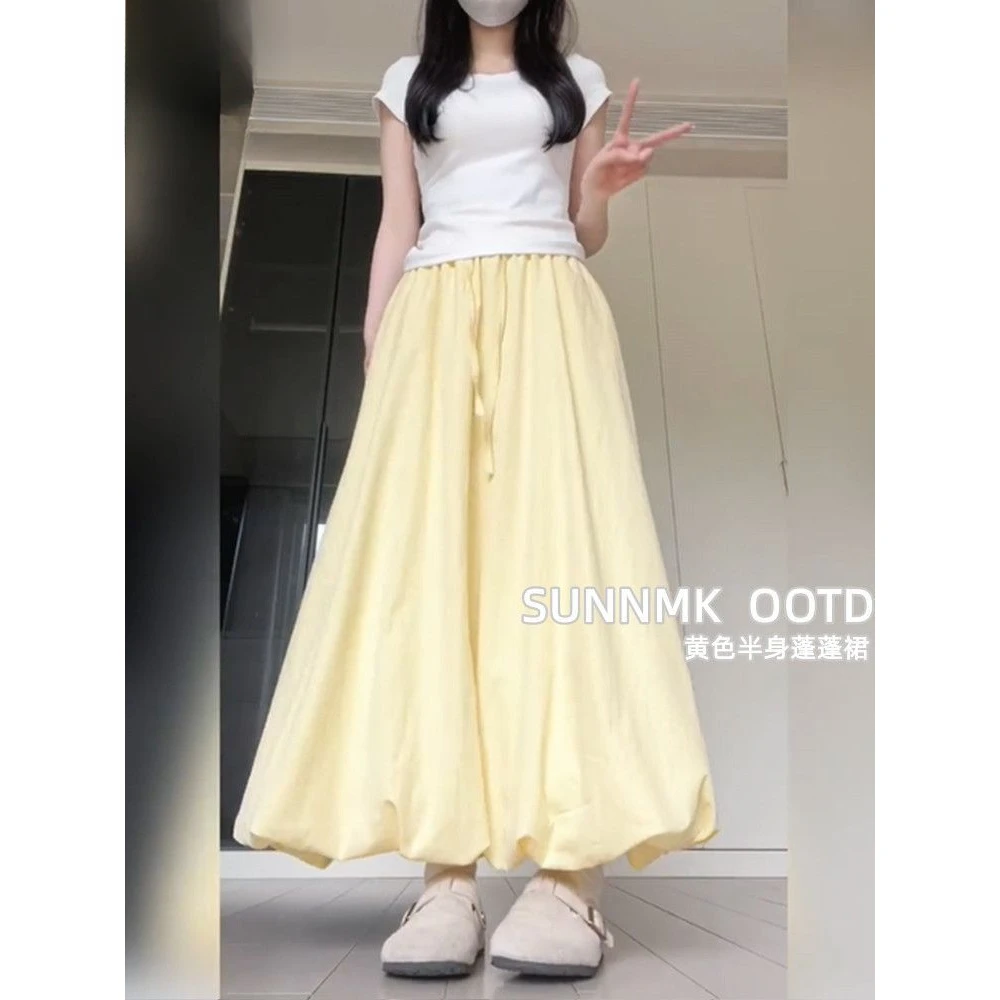 不褪色梨型口袋不起球高腰半身裙百褶白色设计感温柔