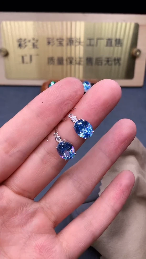银S925镶嵌耳坠海蓝宝石2222