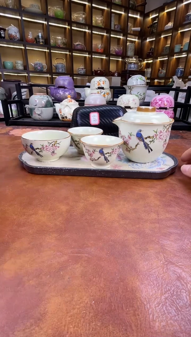 瓷片喜上眉梢旅行套装+刺绣牡丹盘