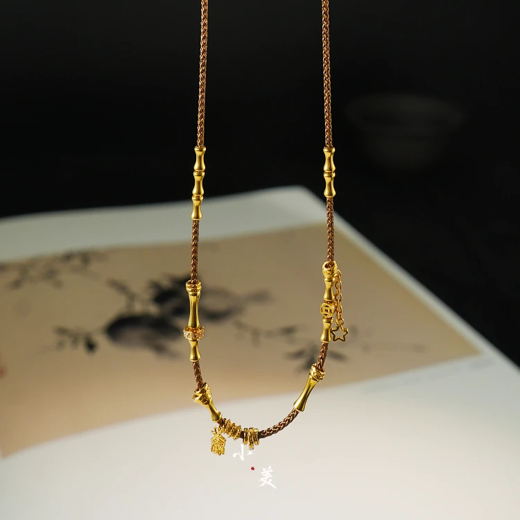 18K金盘缠竹节项链G81250