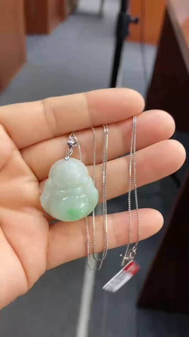 【闪购商品】翡翠颈饰银S925镶嵌佛公+S925银链子一套