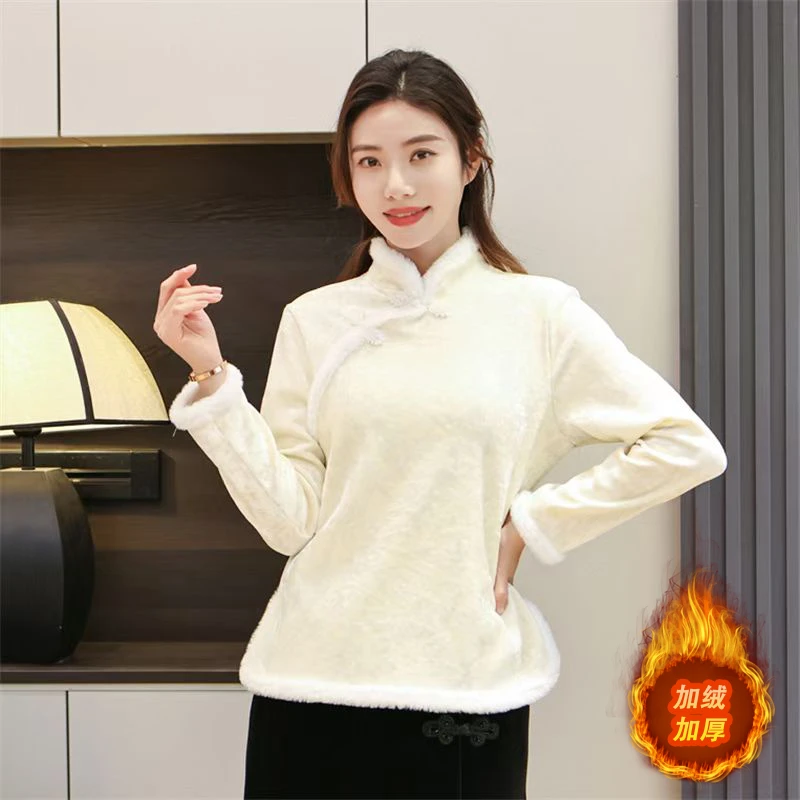 729#女装冬季新款加厚打底秋冬加厚中国风中式复古保暖绒衫