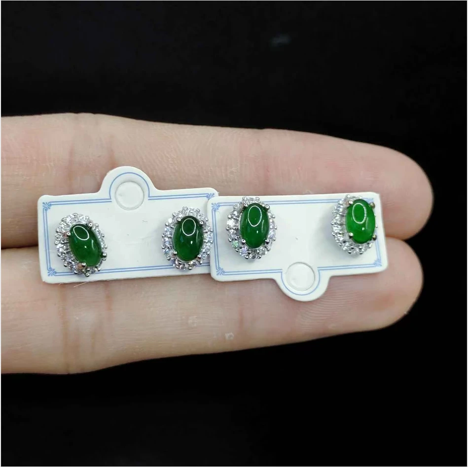 【老三珠宝】翡翠蛋面耳钉S19RL【多样性发其一】约5-4-3mm