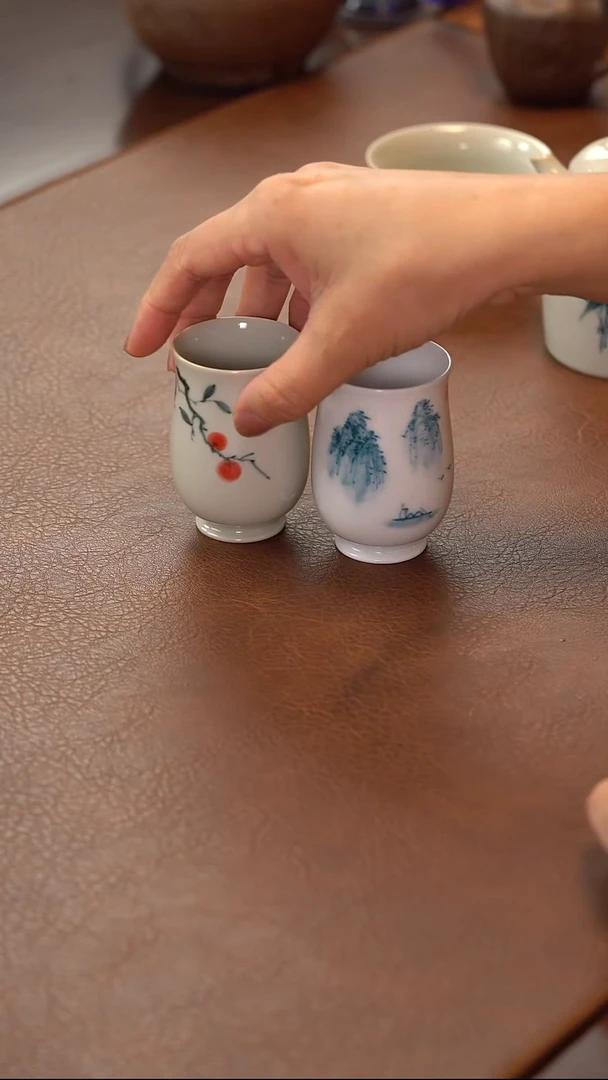 瓷片柴烧闻香杯一对